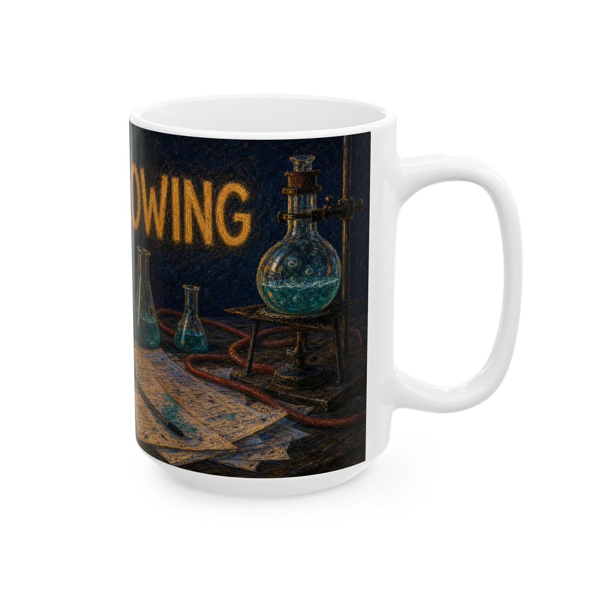 Science Lab Bench Mug for Chemistry Teachers - Still Glowing End of Day