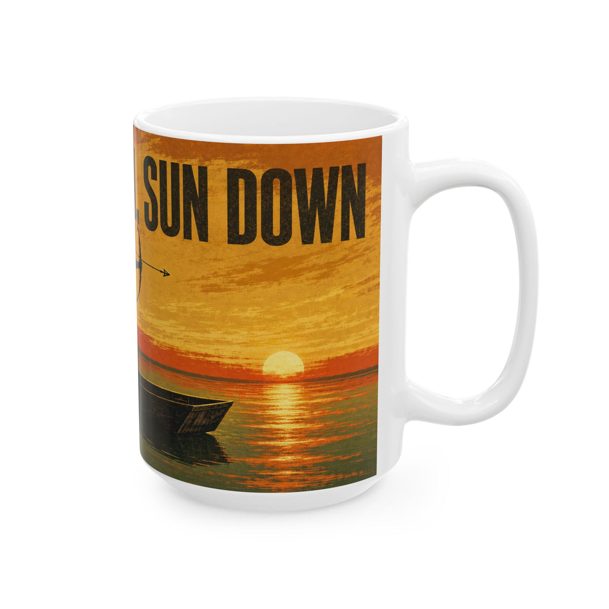 Bowfishing Dusk Jon Boat Silhouette Mug River Sunset Poster Art Gift