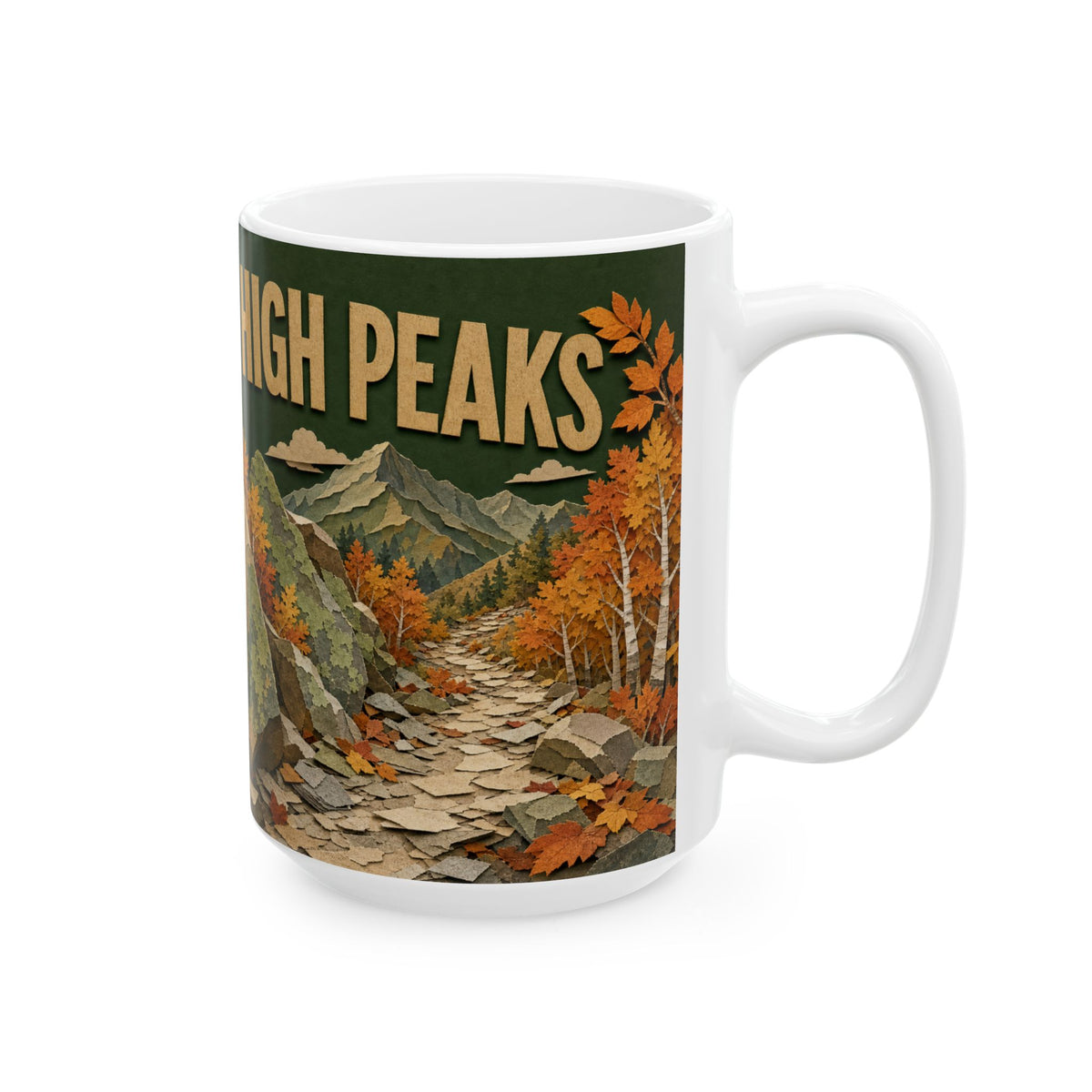Dachshund Hiking Autumn Trail Mug cut paper collage rocky mountain path dog