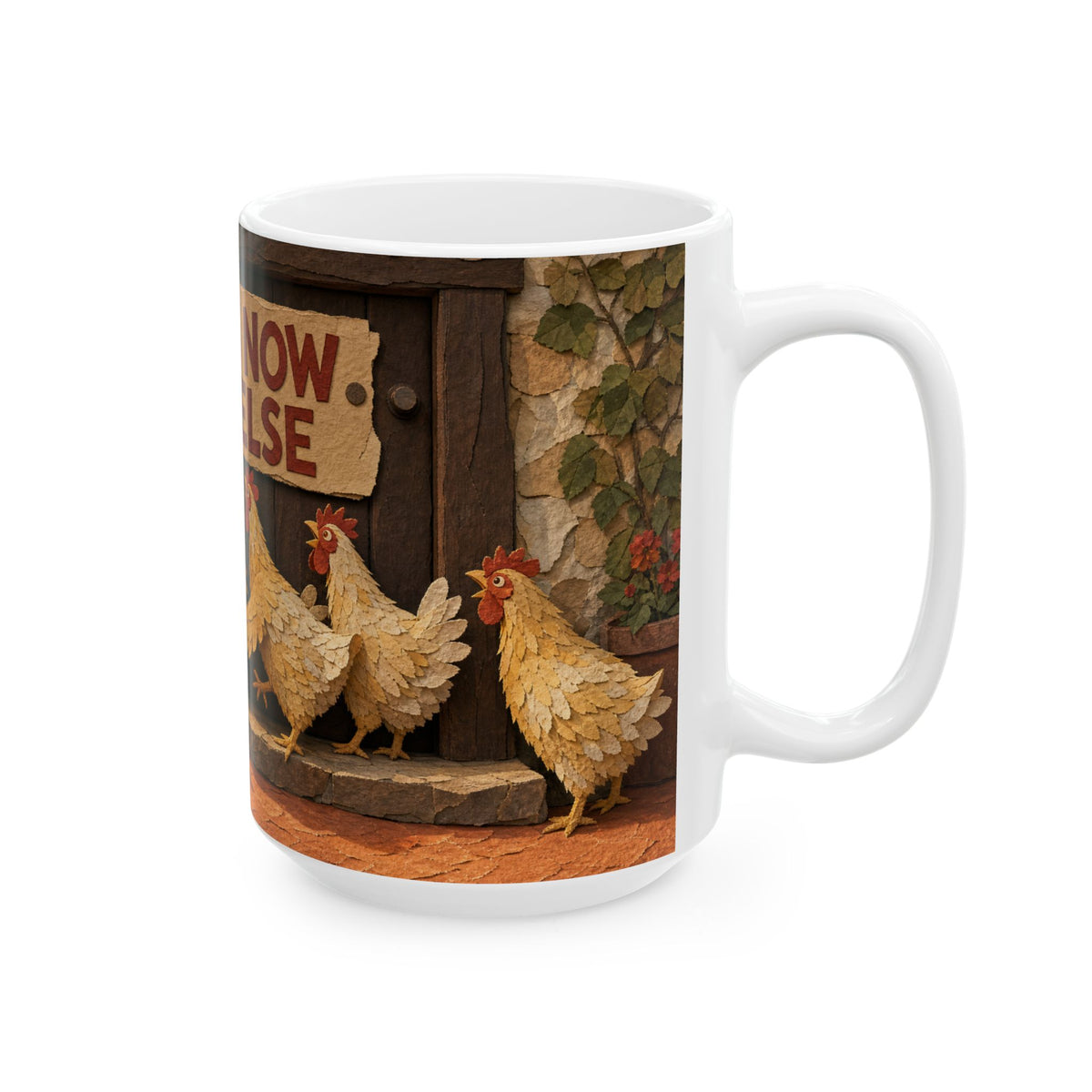 Backyard Chickens Mug Hen Flock Dawn Doorstep Terracotta Cottage Humor Gift