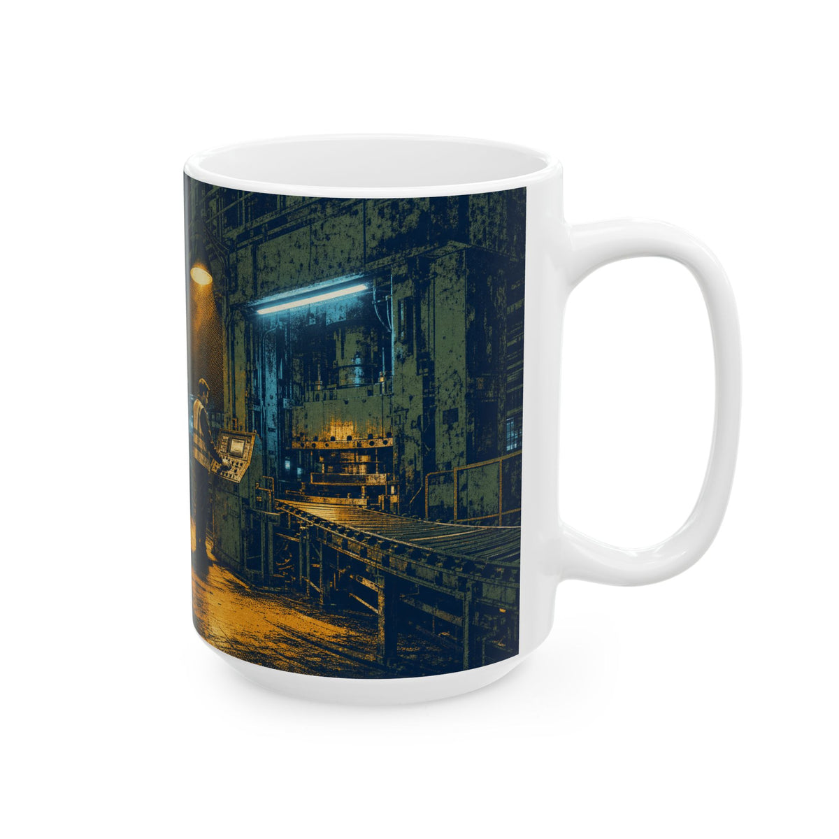 Night Shift Factory Worker Mug, Industrial Halftone Grain Print, Lone Worker Gift