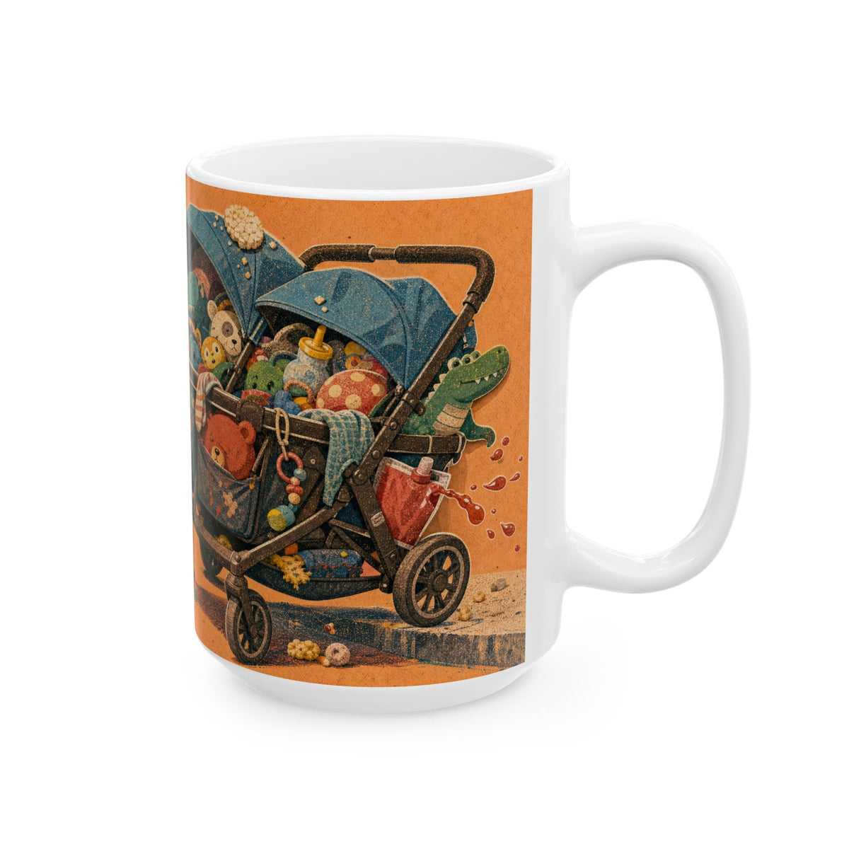 Double Pram Illustration Mug Twins Parents Gift Soft Toys Chaos Affectionately Exhausted