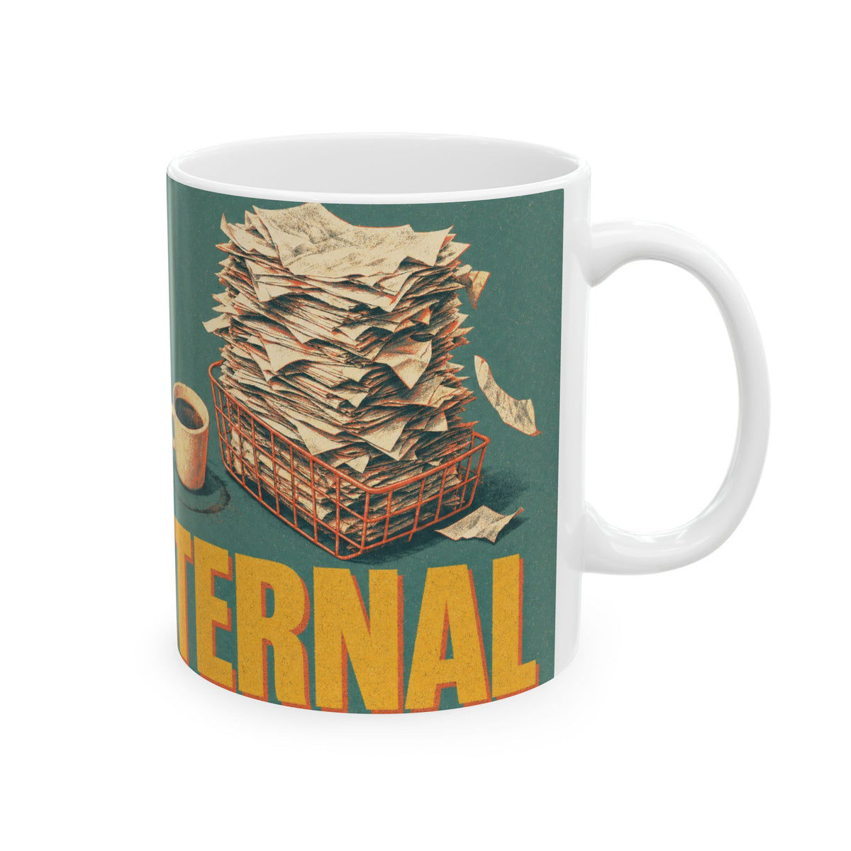 Overflowing In-Tray Coffee Mug Dark Office Humor Workplace Overwhelm Gift
