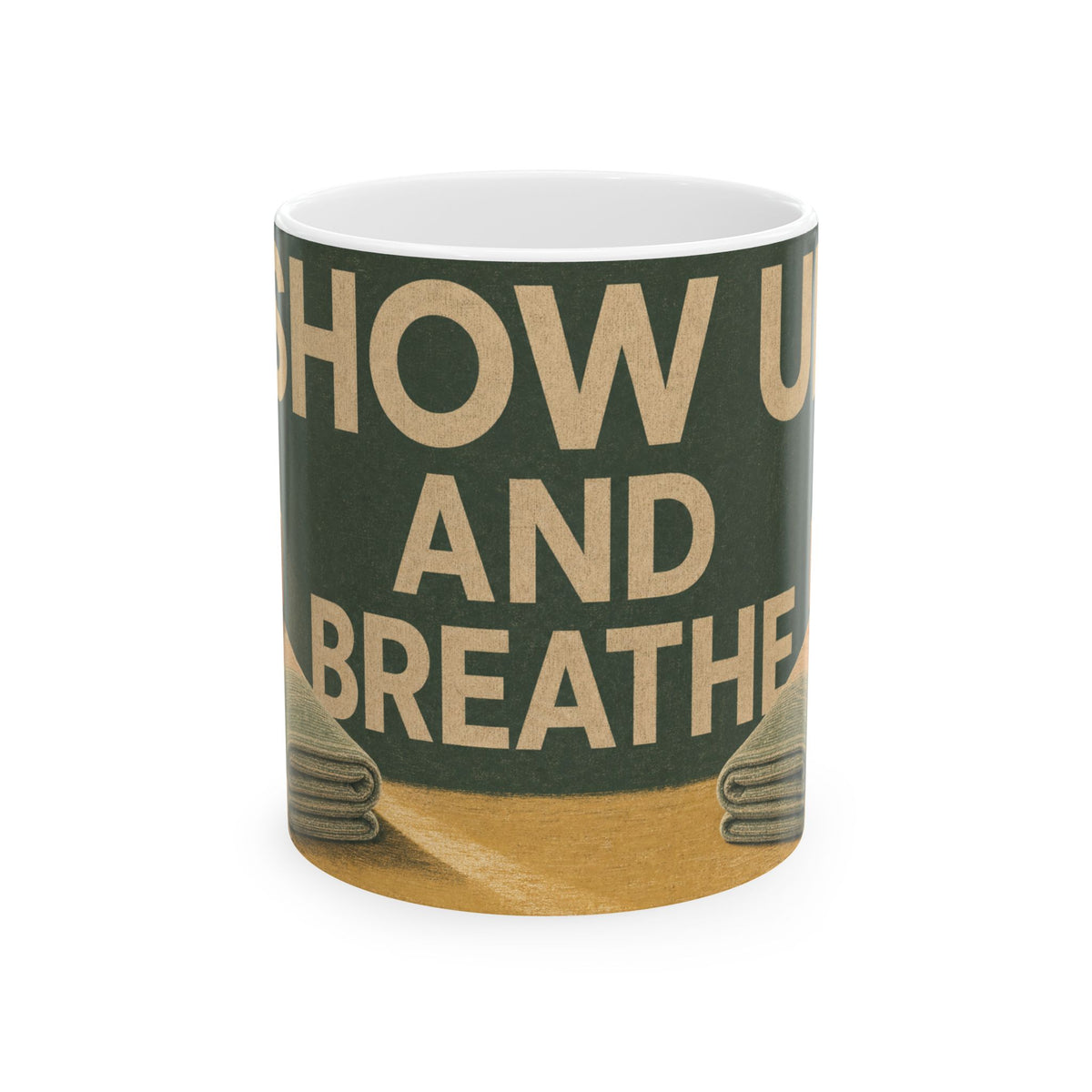 Senior Yoga Blocks and Folded Blanket Mug calm studio morning light gift