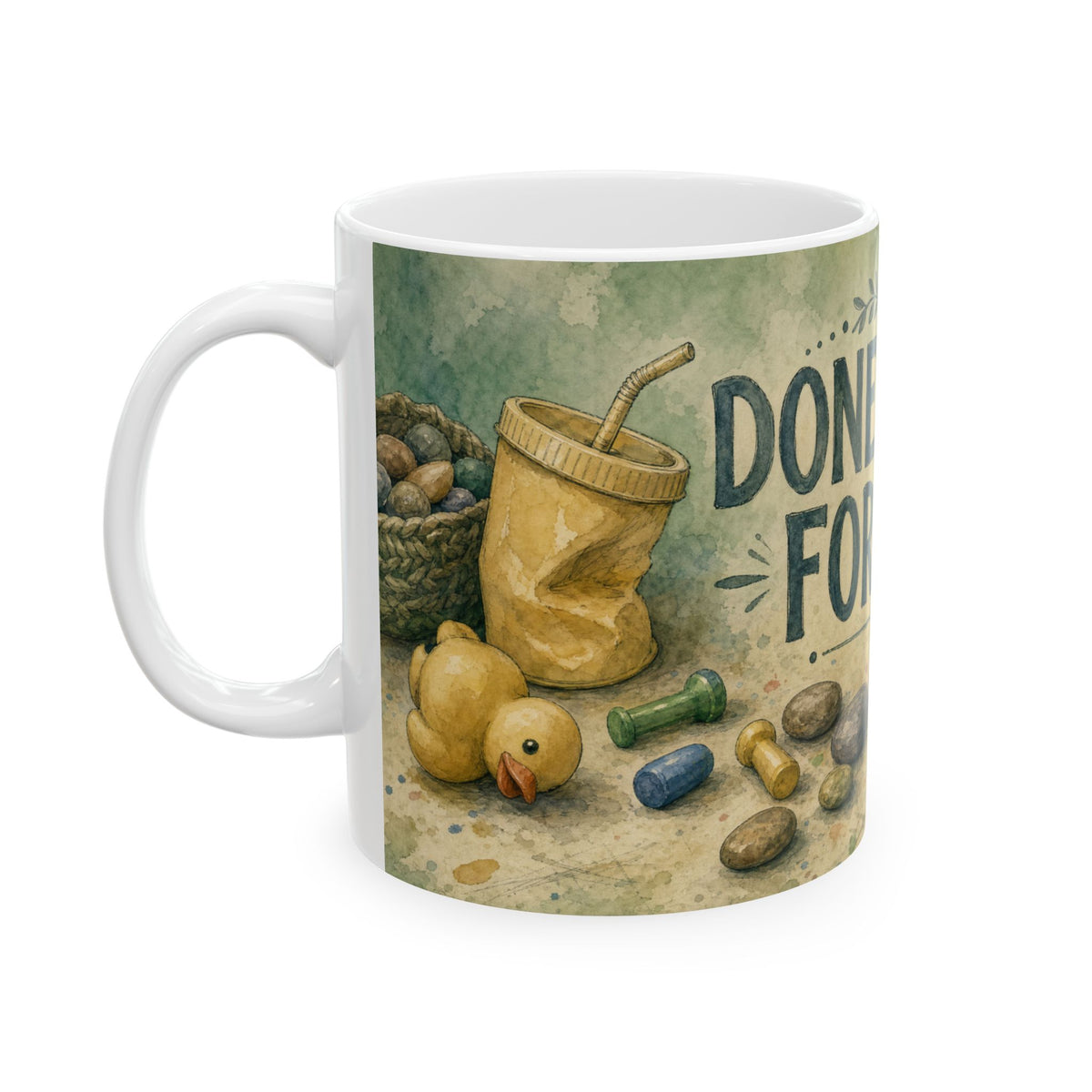Therapy Table Still Life Mug for OTs and SLPs, quiet exhaustion watercolour art