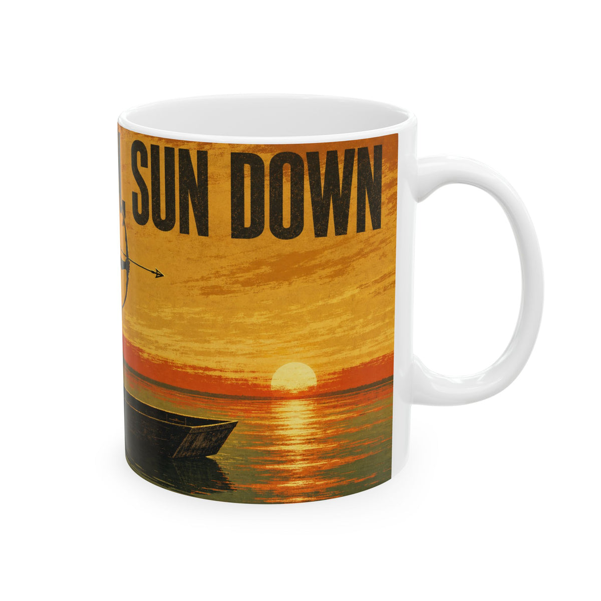 Bowfishing Dusk Jon Boat Silhouette Mug River Sunset Poster Art Gift