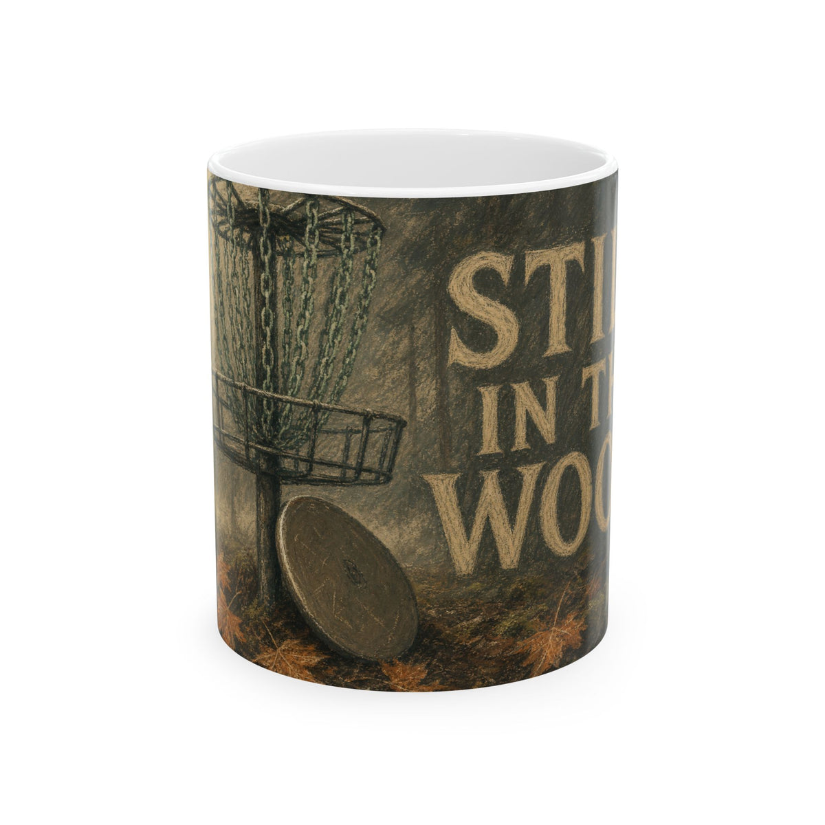 Disc Golf Basket Foggy Forest Morning Mug for Disc Golfers Misty Pine