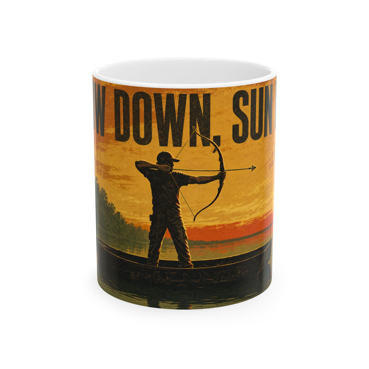 Bowfishing Dusk Jon Boat Silhouette Mug River Sunset Poster Art Gift