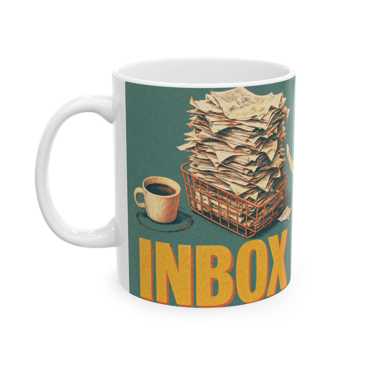 Overflowing In-Tray Coffee Mug Dark Office Humor Workplace Overwhelm Gift
