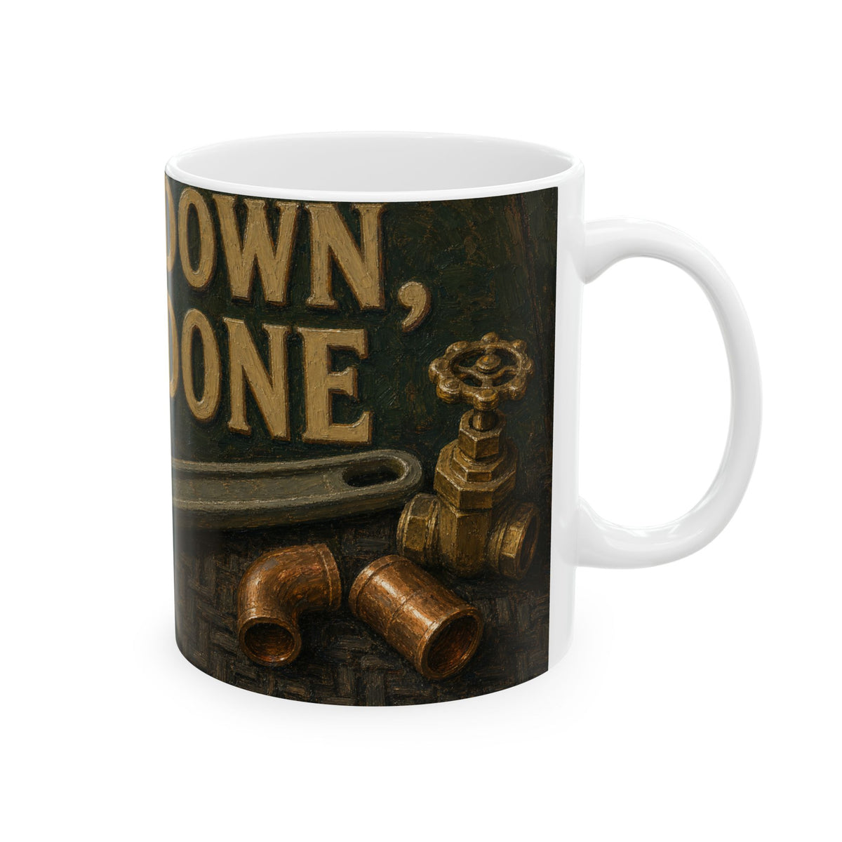 Pipe Wrench Still Life Mug for Plumbers – Copper Fittings Trades Humor Gift