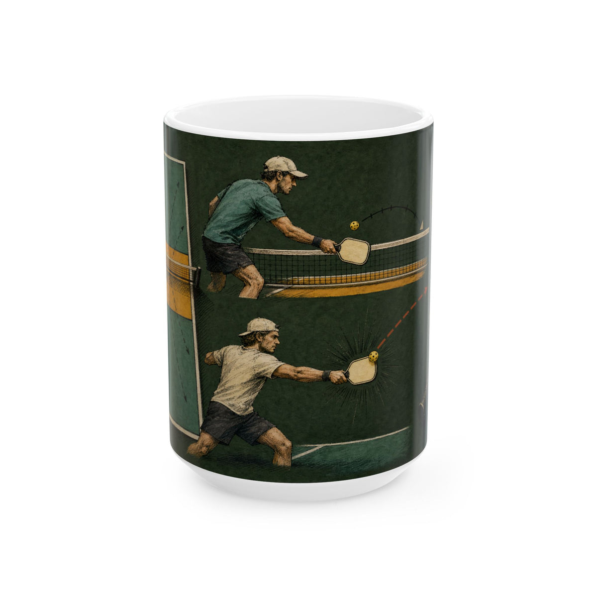 Pickleball Court Illustration Mug - Banger vs Dinker Vintage Retro Athletic Style