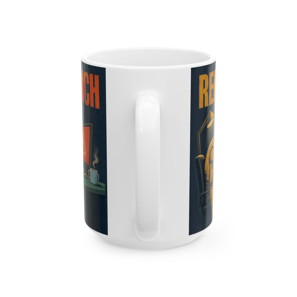 Office Robot Dark Humour Mug AI Anxiety Desk Scene Duotone Gift for Tech Workers