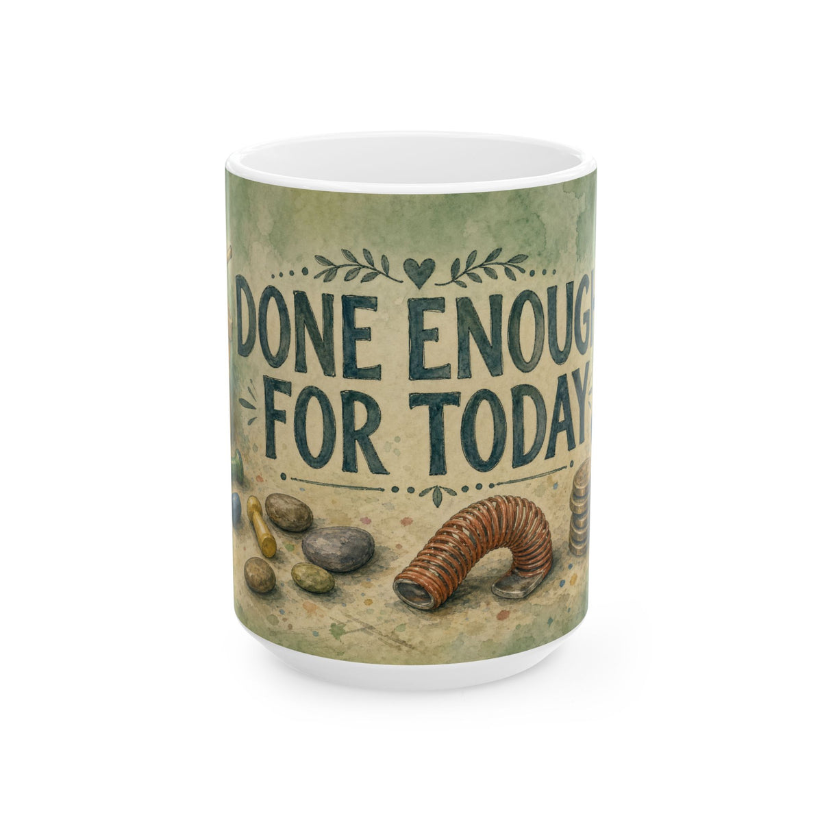 Therapy Table Still Life Mug for OTs and SLPs, quiet exhaustion watercolour art