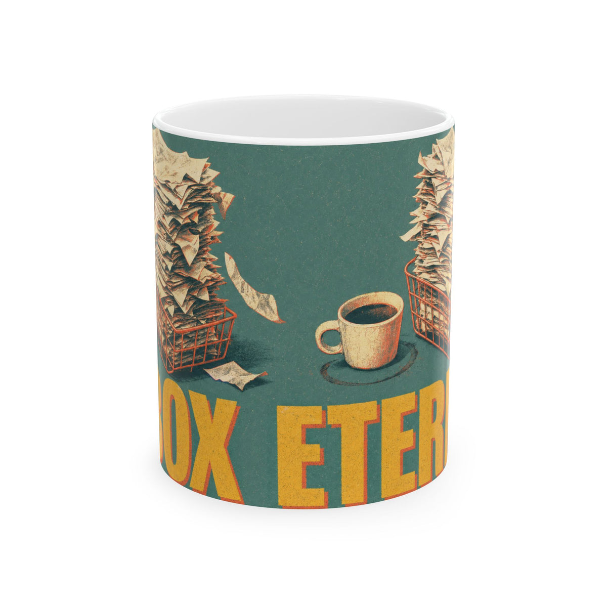 Overflowing In-Tray Coffee Mug Dark Office Humor Workplace Overwhelm Gift
