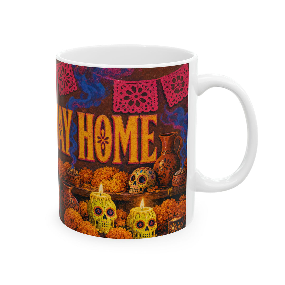 Dia de los Muertos Sugar Skull Candles Ofrenda Marigold Folk Art Coffee Mug