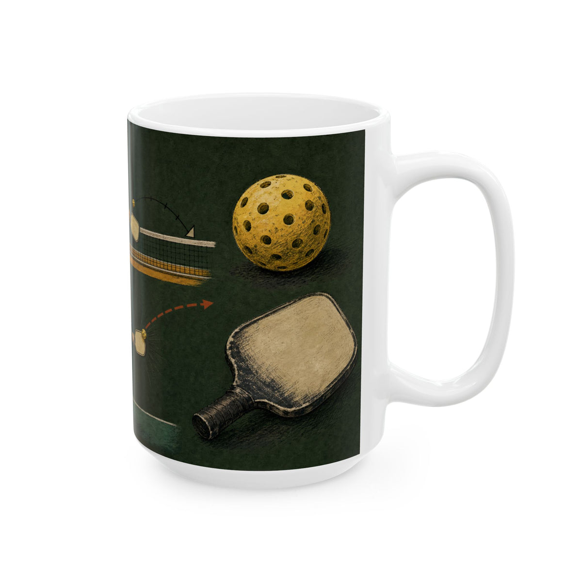 Pickleball Court Illustration Mug - Banger vs Dinker Vintage Retro Athletic Style