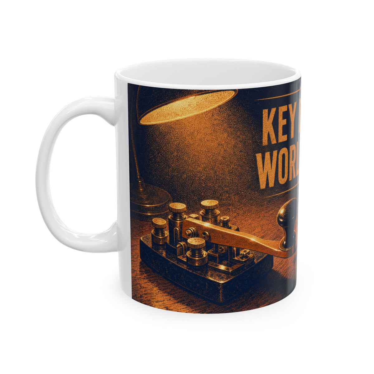 Ham Radio Morse Code Key on Walnut Desk Coffee Mug Amateur Radio Operator Art