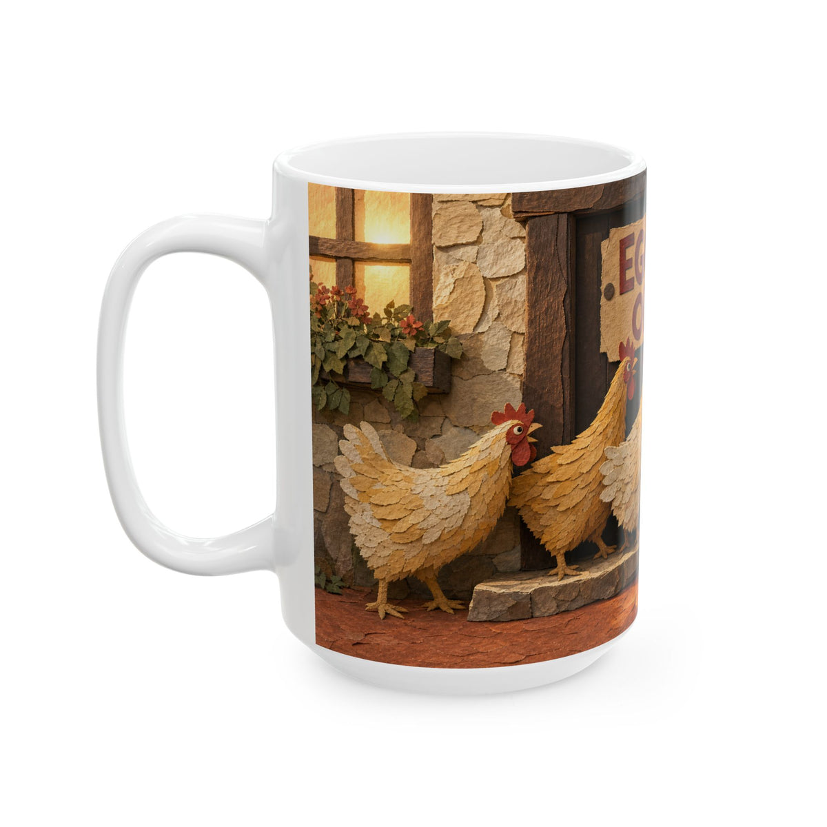 Backyard Chickens Mug Hen Flock Dawn Doorstep Terracotta Cottage Humor Gift