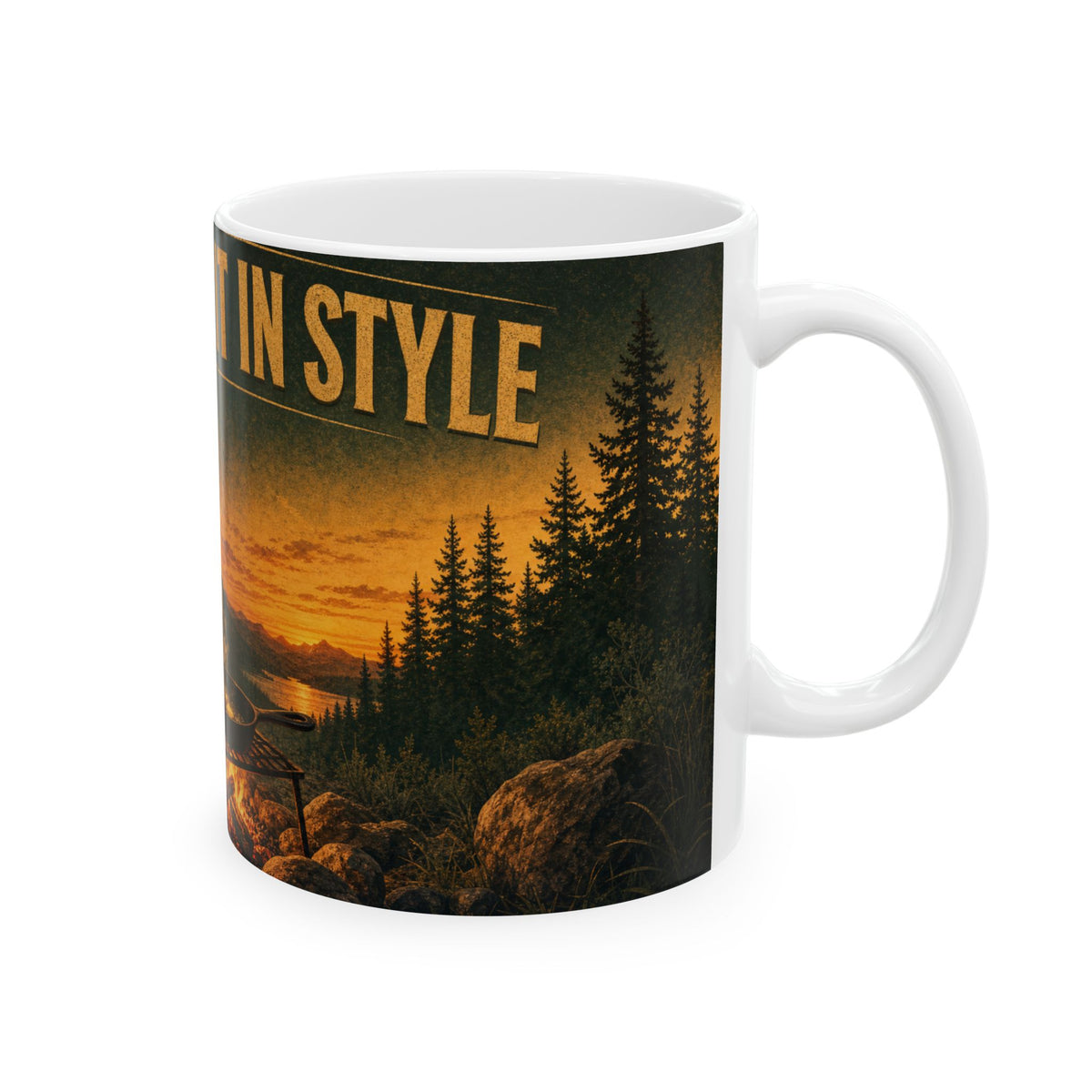 Glamping Campfire Bell Tent Golden Hour Mug cast iron skillet camp life