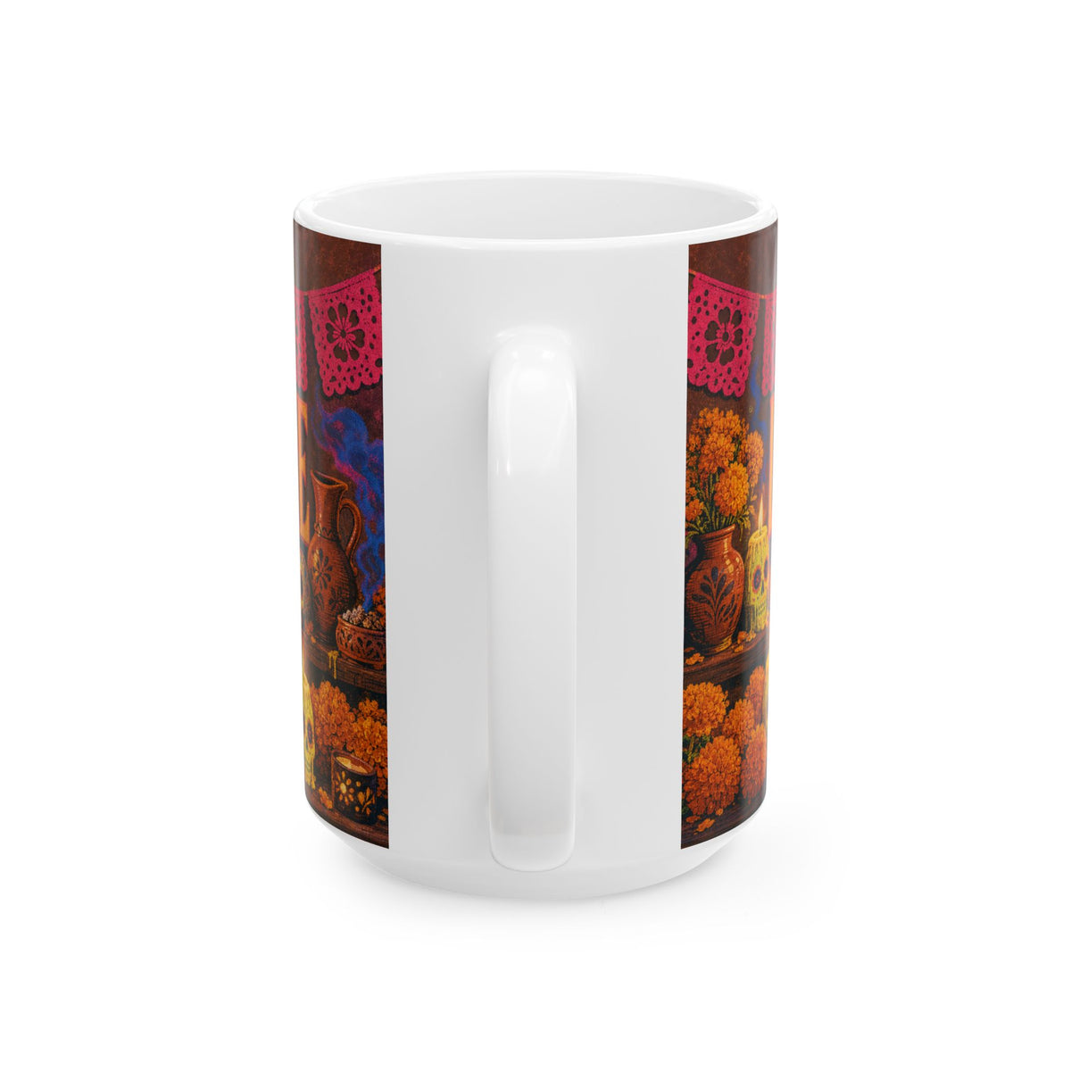 Dia de los Muertos Sugar Skull Candles Ofrenda Marigold Folk Art Coffee Mug