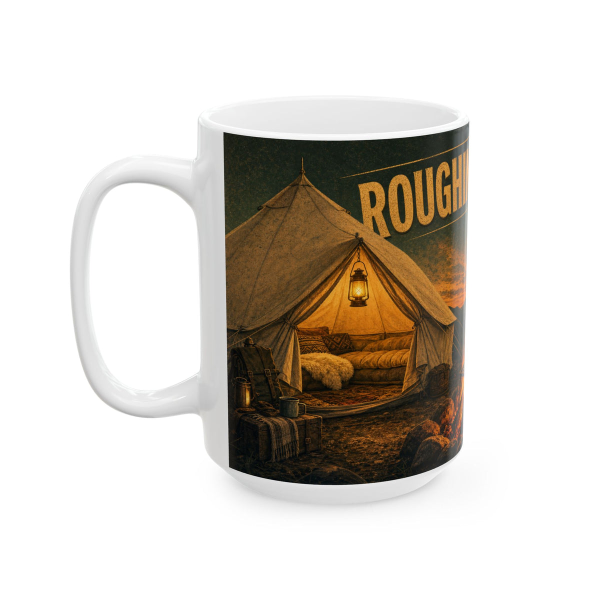 Glamping Campfire Bell Tent Golden Hour Mug cast iron skillet camp life