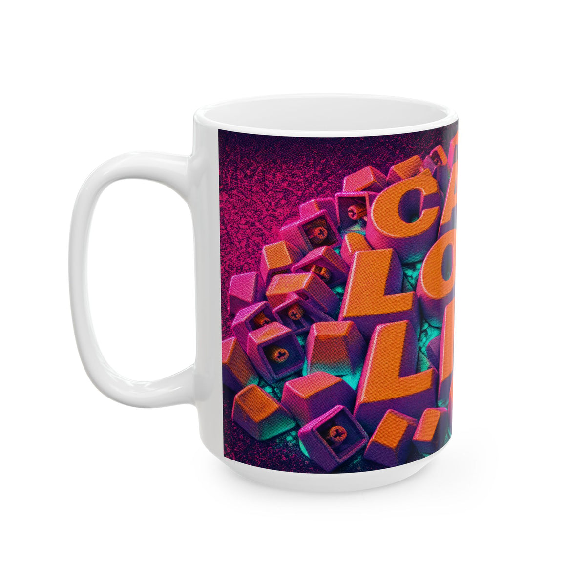 Mechanical Keyboard Art Mug Keycap Spill RGB Glow Cyberpunk Desk Coffee Cup