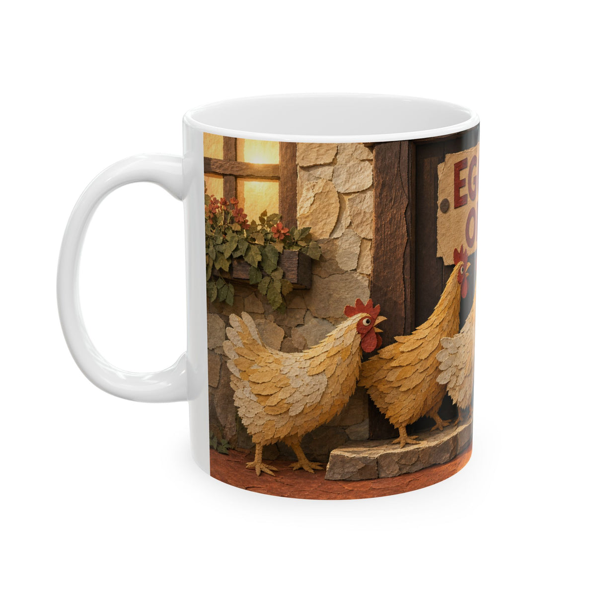 Backyard Chickens Mug Hen Flock Dawn Doorstep Terracotta Cottage Humor Gift