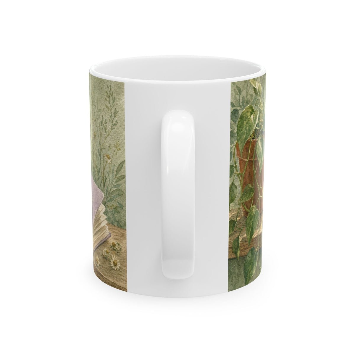 Pothos Windowsill Self-Care Still Life Mug Soft Sage Botanical Watercolour