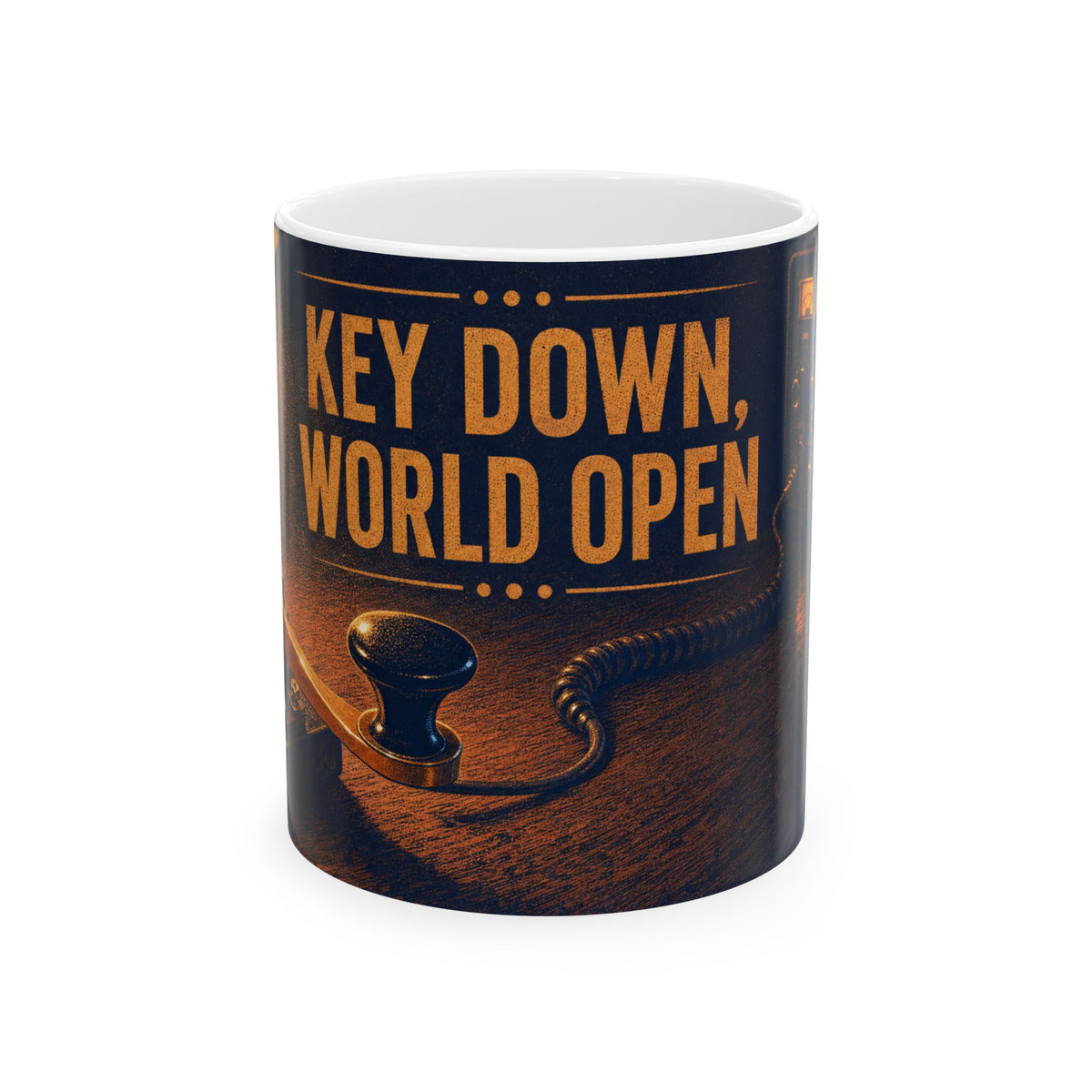 Ham Radio Morse Code Key on Walnut Desk Coffee Mug Amateur Radio Operator Art