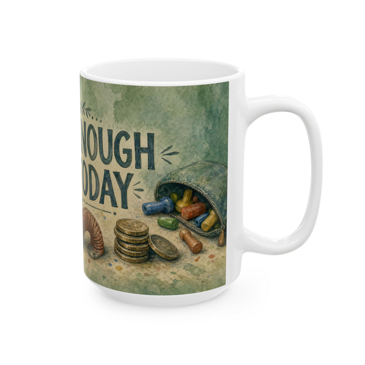 Therapy Table Still Life Mug for OTs and SLPs, quiet exhaustion watercolour art