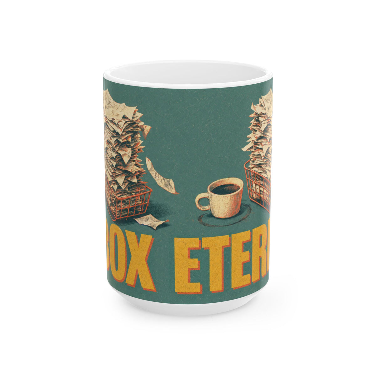 Overflowing In-Tray Coffee Mug Dark Office Humor Workplace Overwhelm Gift