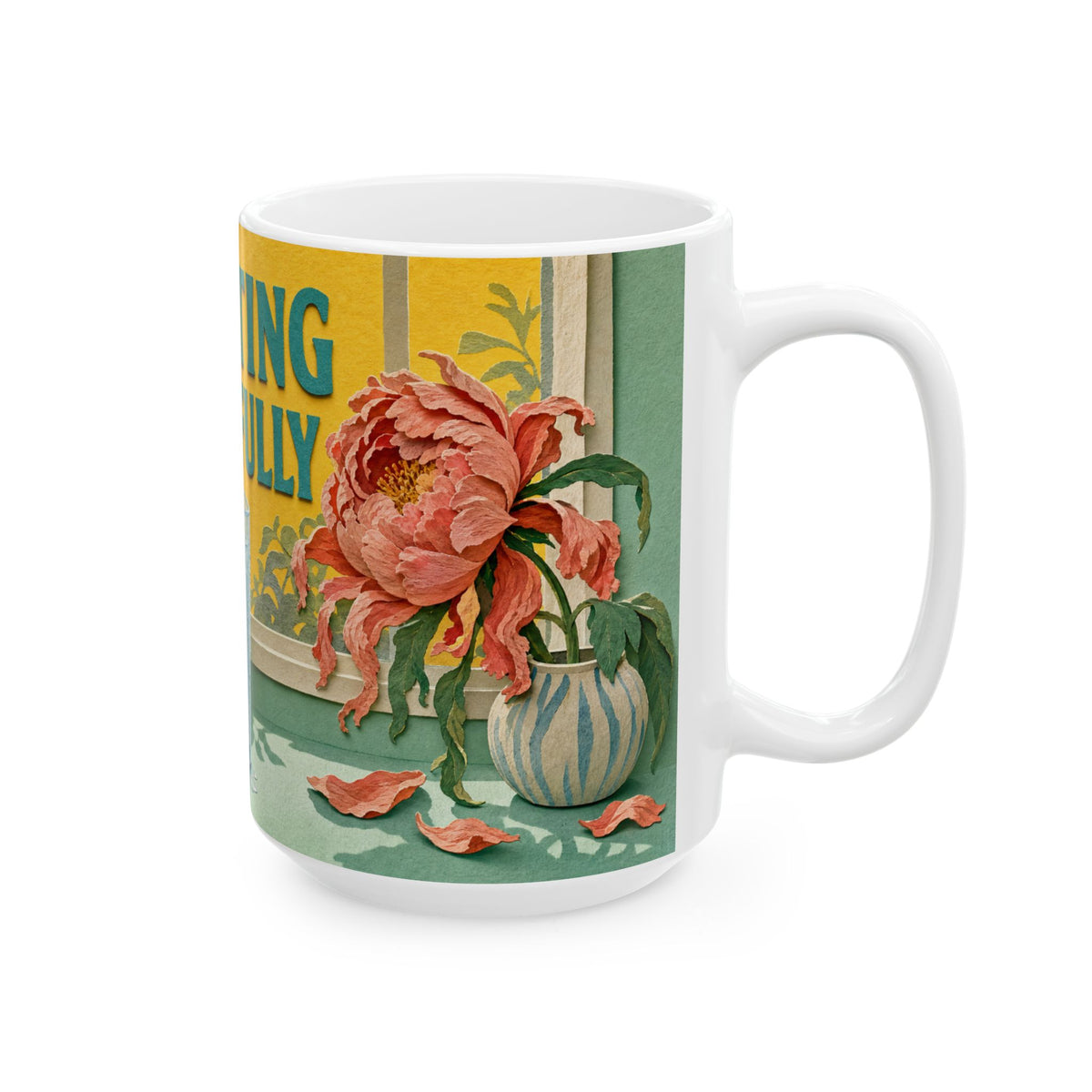 Sweating Gracefully Mug Hot Flash Humor Electric Fan Windowsill Wilting Peony