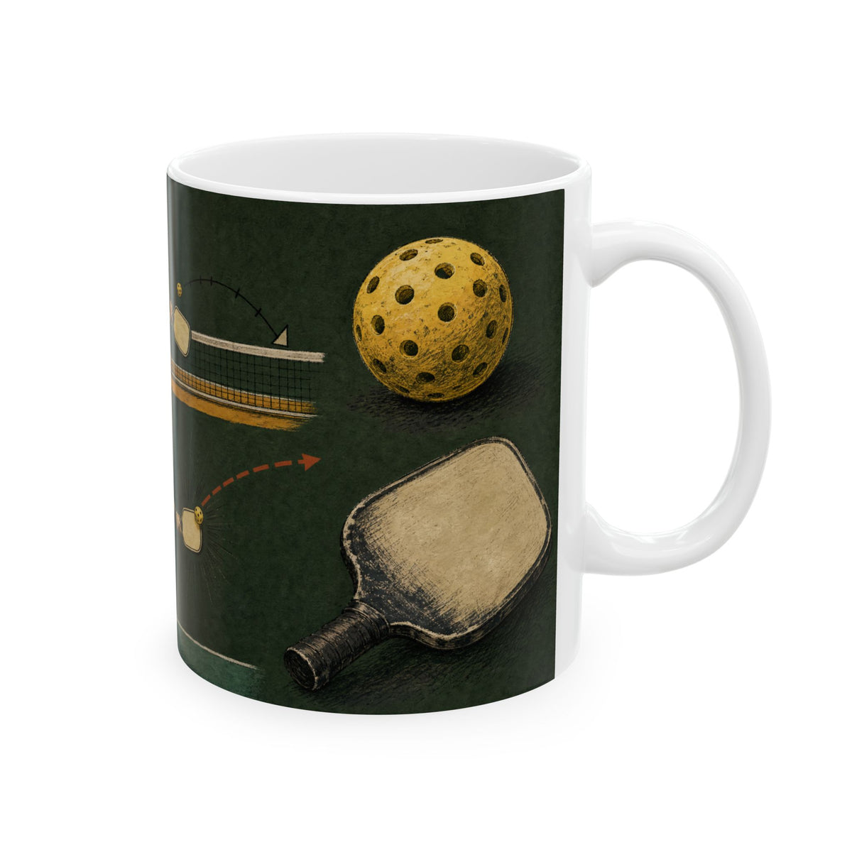Pickleball Court Illustration Mug - Banger vs Dinker Vintage Retro Athletic Style