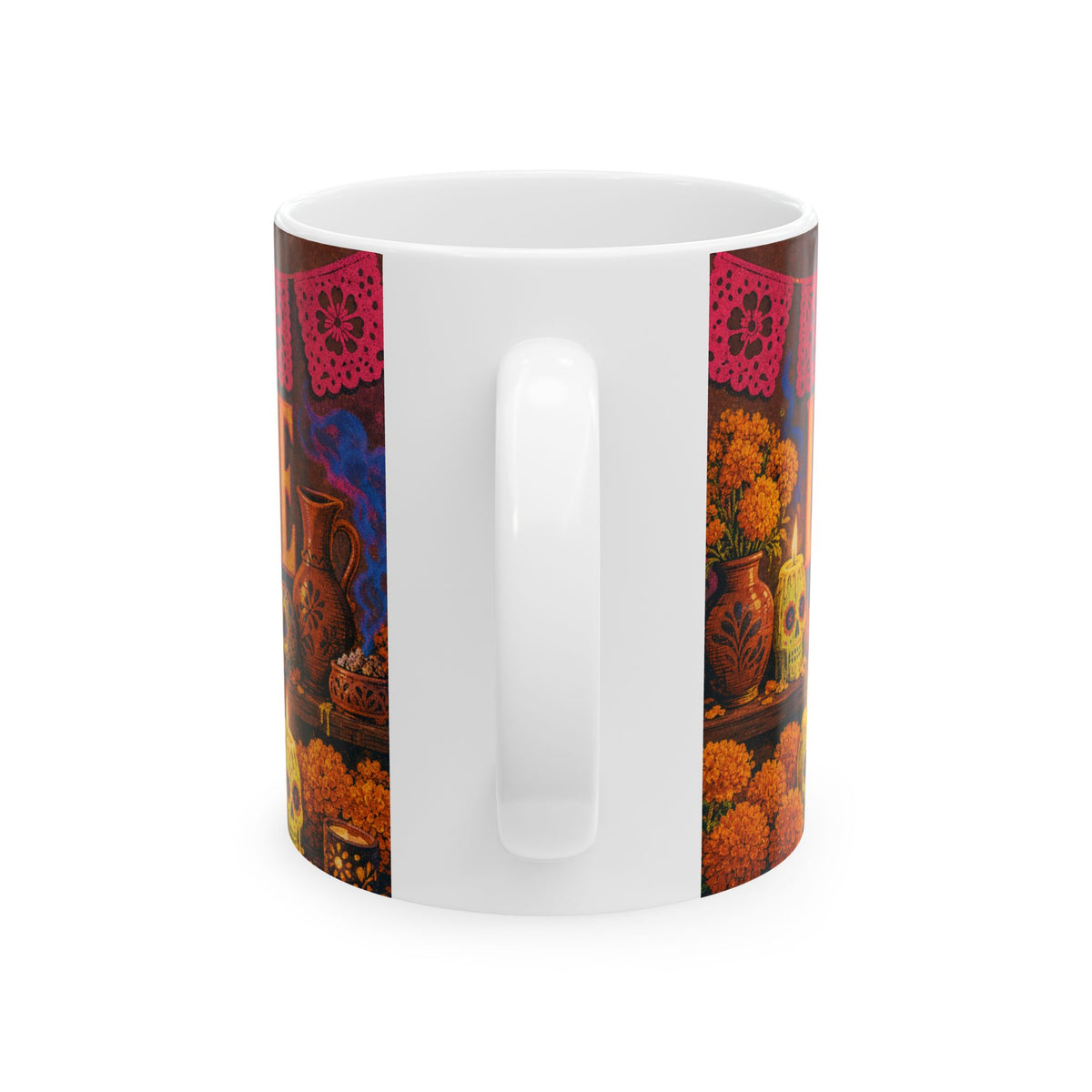 Dia de los Muertos Sugar Skull Candles Ofrenda Marigold Folk Art Coffee Mug