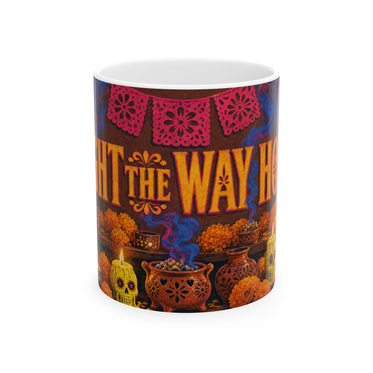 Dia de los Muertos Sugar Skull Candles Ofrenda Marigold Folk Art Coffee Mug