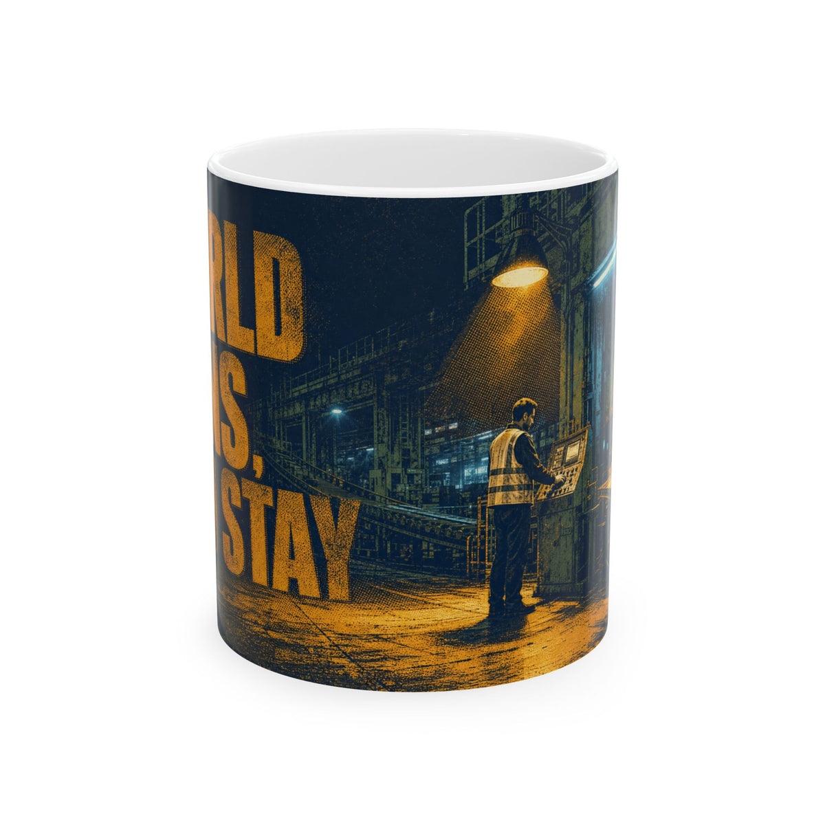 Night Shift Factory Worker Mug, Industrial Halftone Grain Print, Lone Worker Gift