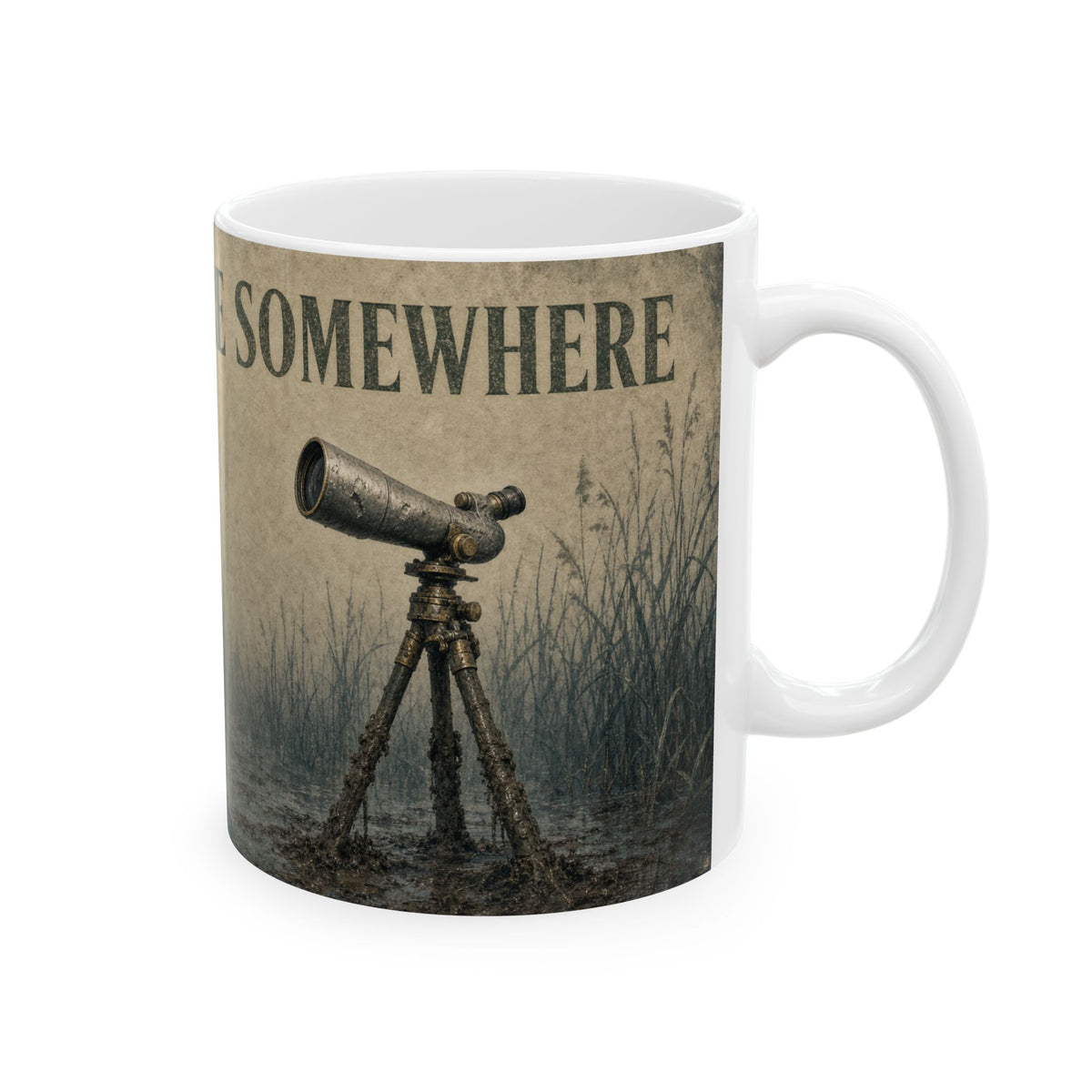 Spotting Scope Fog Birding Humour Mug Twitcher Cold Morning Reed Bed Mist