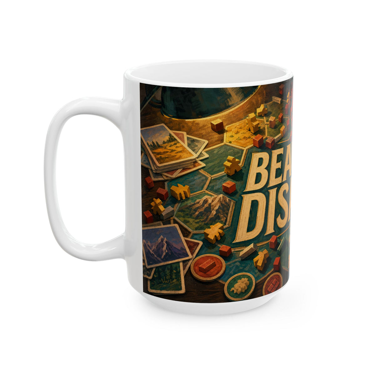 Board Game Chaos Mug Meeples and Dice Tabletop Game Night Humor Coffee Cup