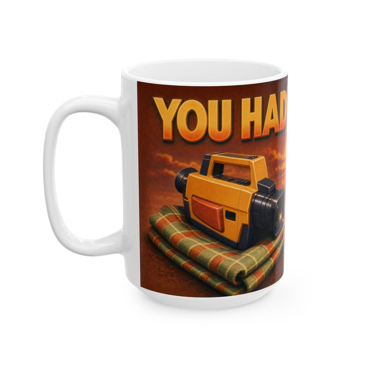 VHS Camcorder Golden Hour Nostalgia Mug 1980s Home Video Retro Art Coffee Cup
