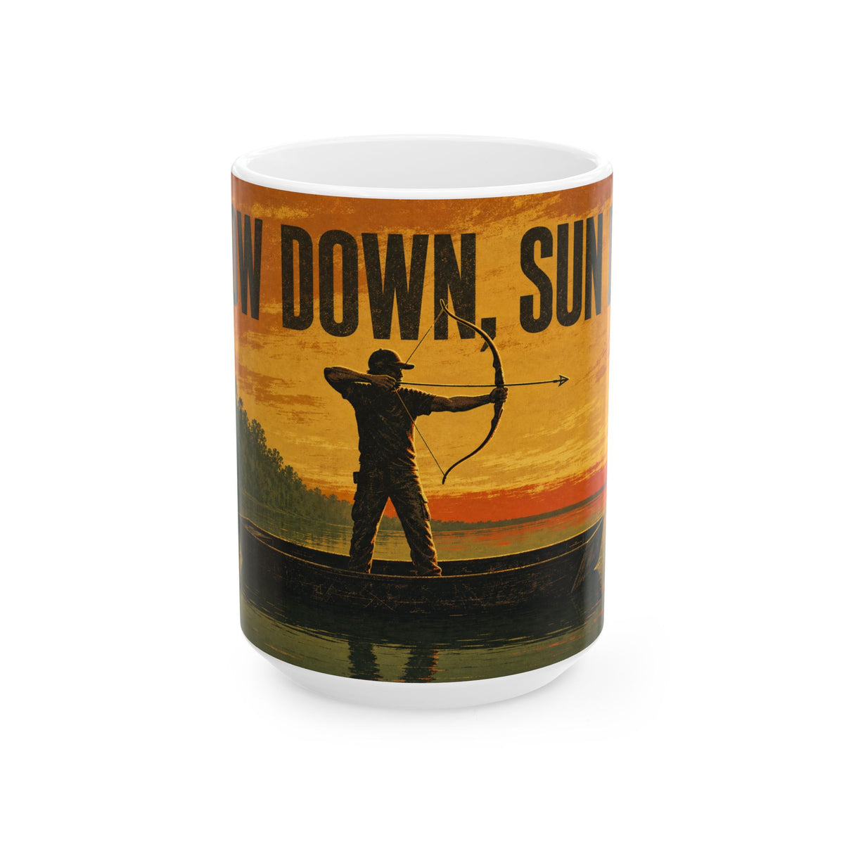 Bowfishing Dusk Jon Boat Silhouette Mug River Sunset Poster Art Gift