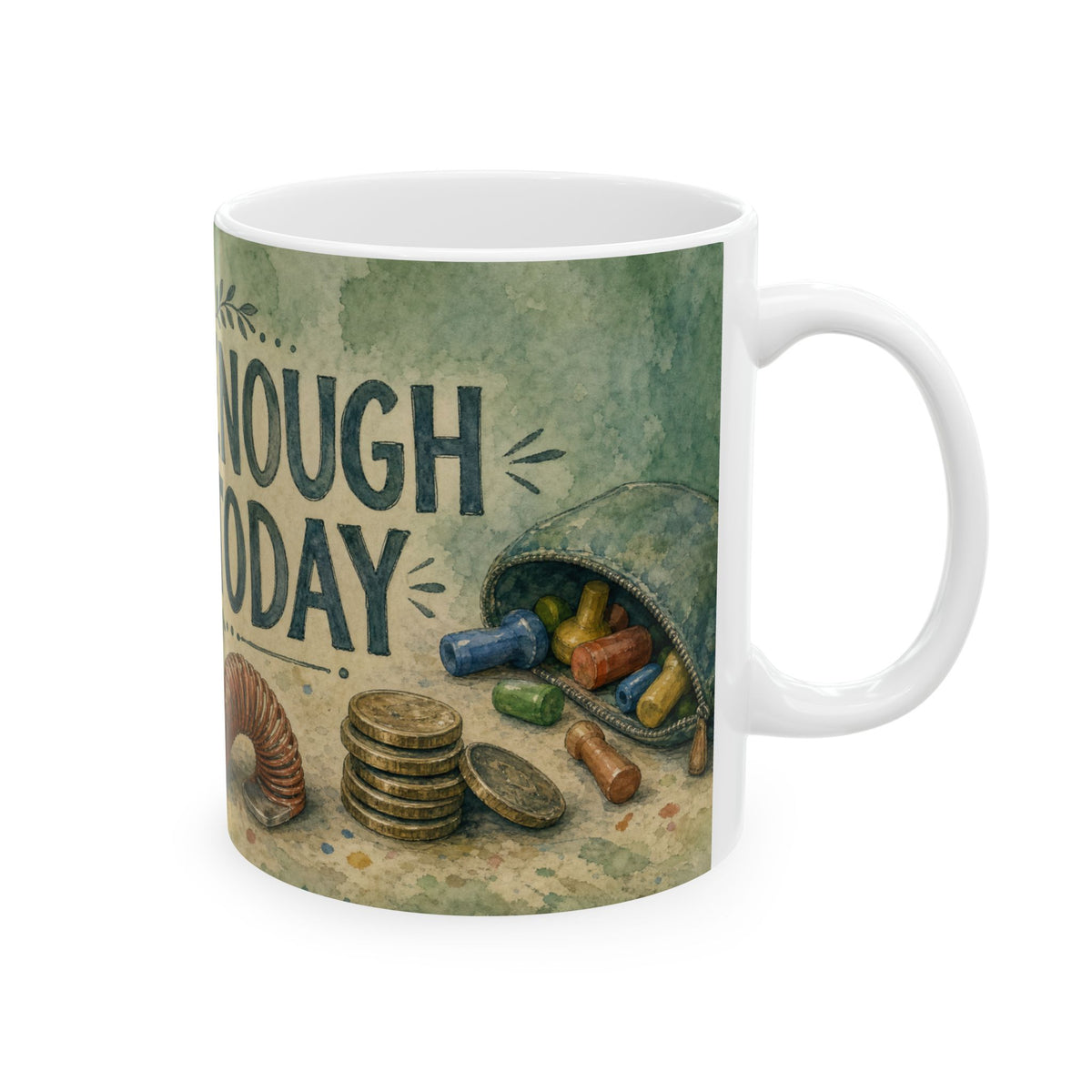 Therapy Table Still Life Mug for OTs and SLPs, quiet exhaustion watercolour art