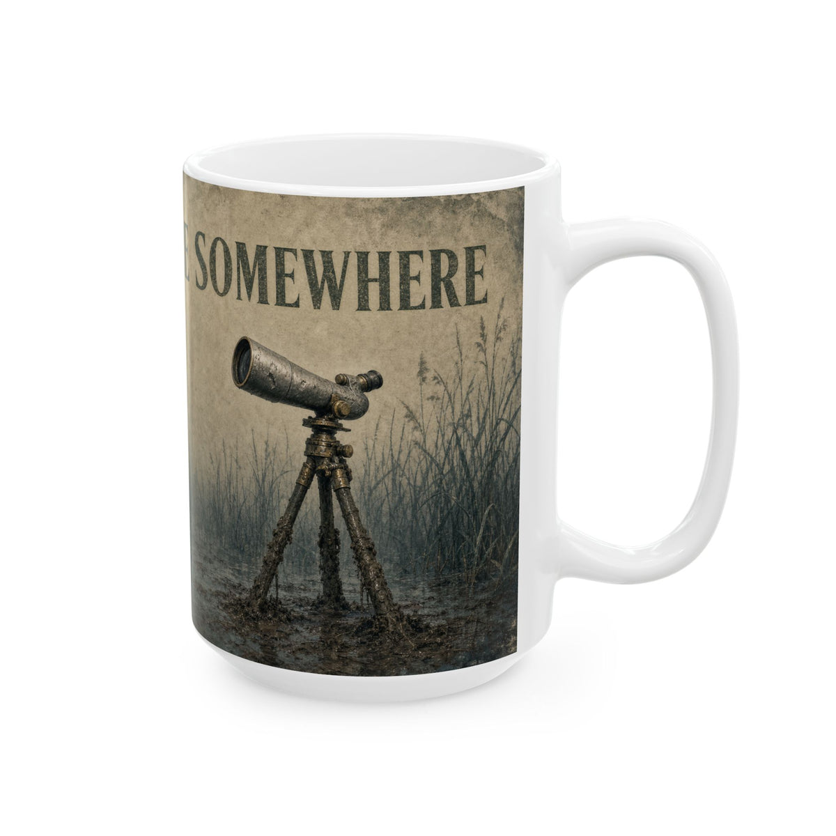 Spotting Scope Fog Birding Humour Mug Twitcher Cold Morning Reed Bed Mist