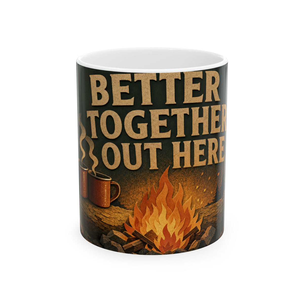 Campfire Mugs Cosy Camping Scene Ceramic Mug Couple Outdoors Gift