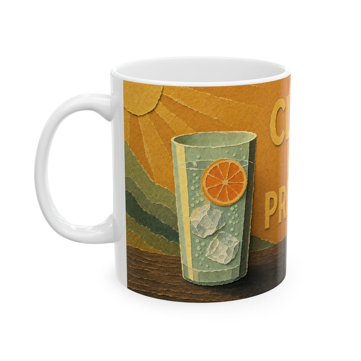 Sober Celebration Mug Golden Hour Still Life Citrus and Ice Sparkling Water Glass