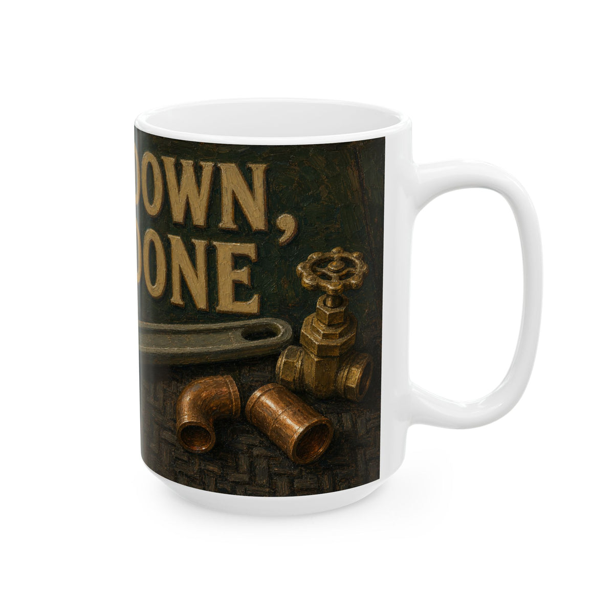 Pipe Wrench Still Life Mug for Plumbers – Copper Fittings Trades Humor Gift