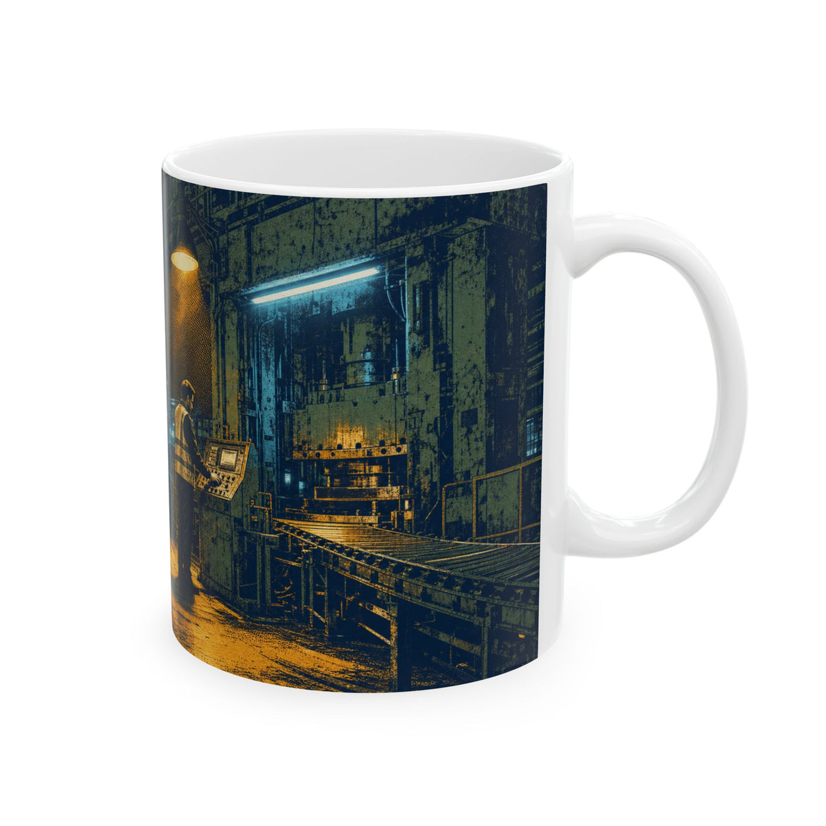 Night Shift Factory Worker Mug, Industrial Halftone Grain Print, Lone Worker Gift