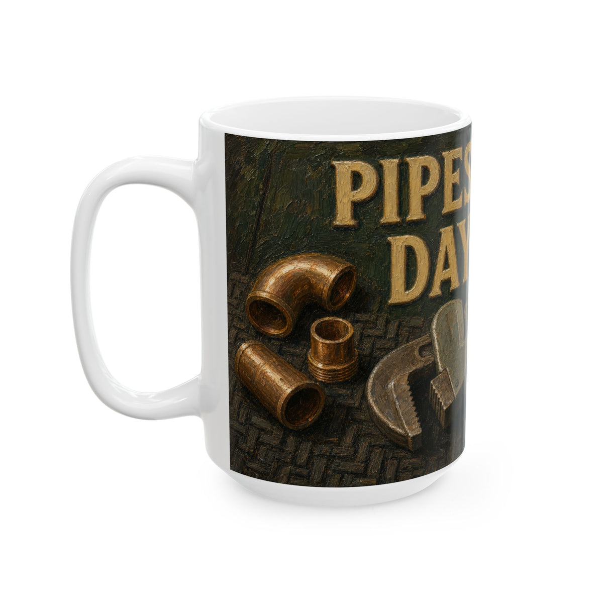 Pipe Wrench Still Life Mug for Plumbers – Copper Fittings Trades Humor Gift
