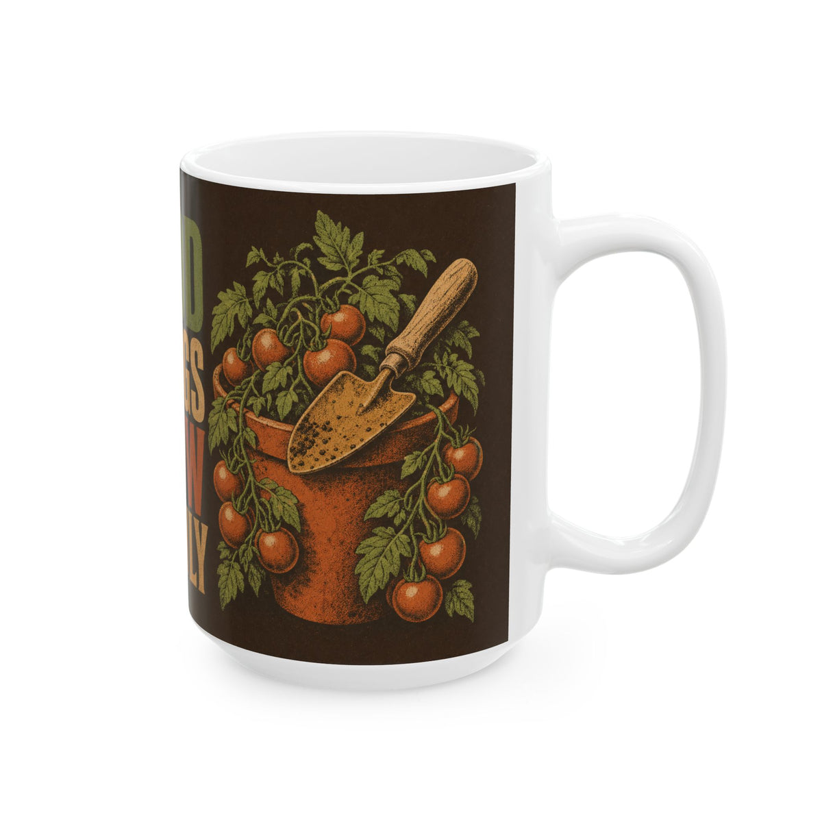 Terracotta Pot Tomatoes Mug Retired Gardener Gift Garden Trowel Illustration