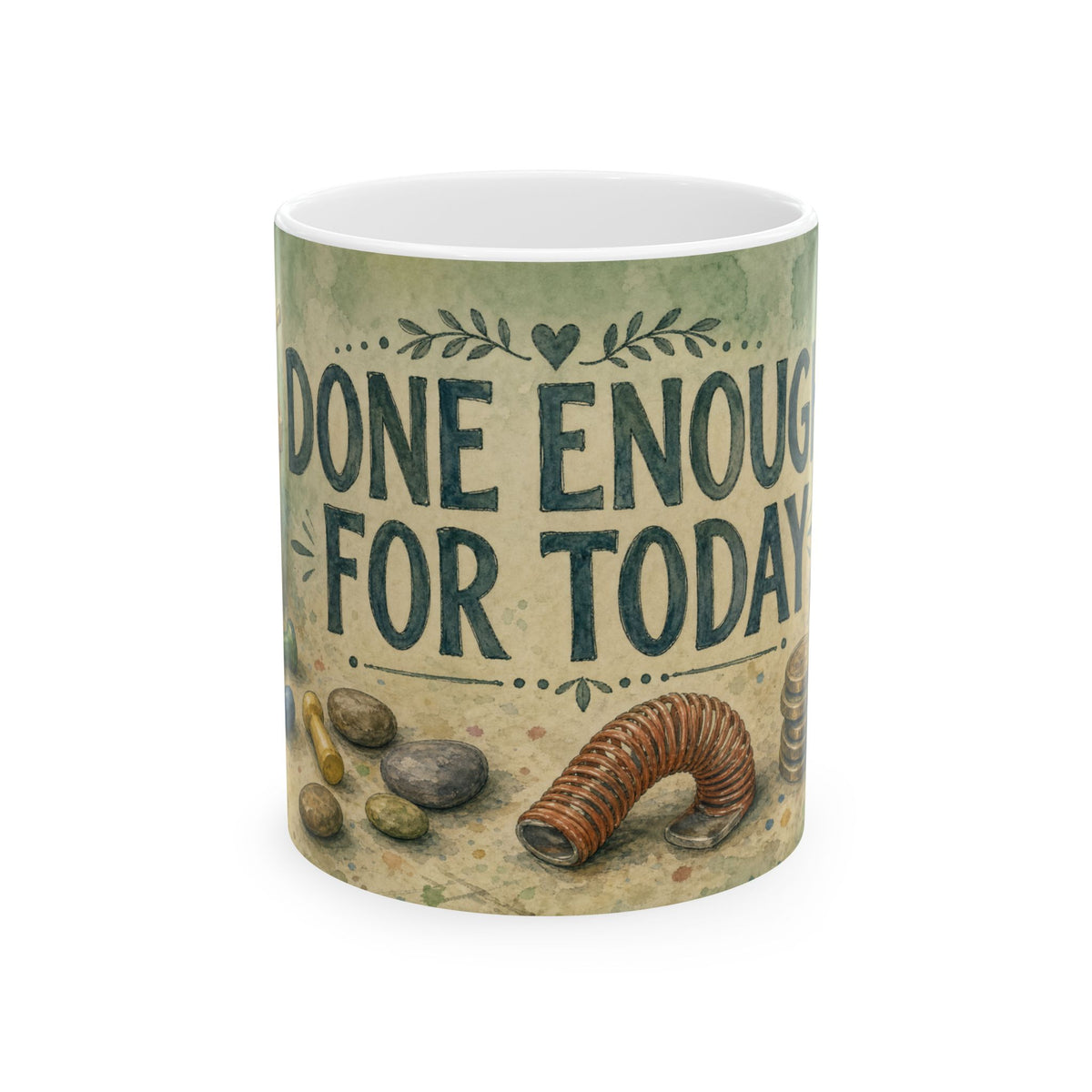 Therapy Table Still Life Mug for OTs and SLPs, quiet exhaustion watercolour art