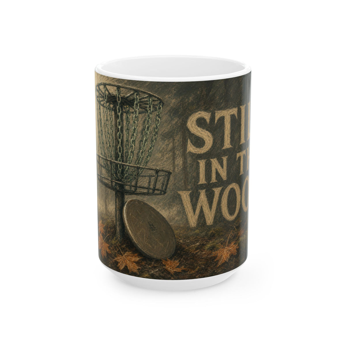 Disc Golf Basket Foggy Forest Morning Mug for Disc Golfers Misty Pine
